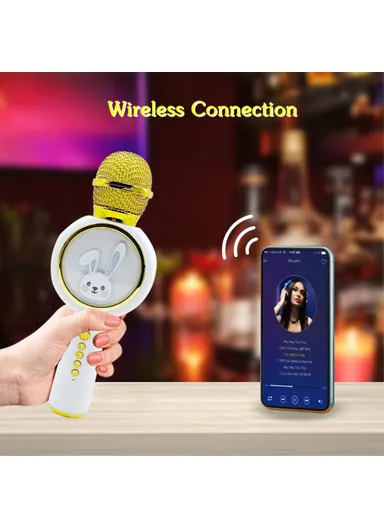 Cute Rabbit Kids Microphone Voice Changing Bluetooth-compatible TWS Karaoke Mic, English Version X6 - Ivory White