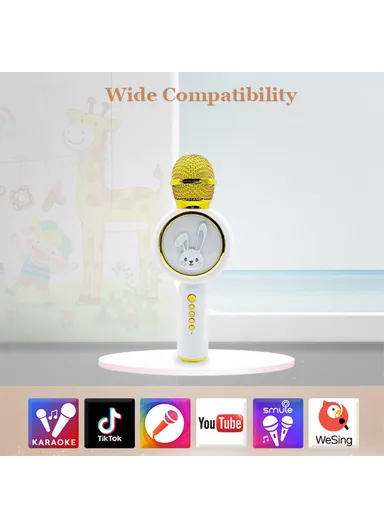 Cute Rabbit Kids Microphone Voice Changing Bluetooth-compatible TWS Karaoke Mic, English Version X6 - Ivory White