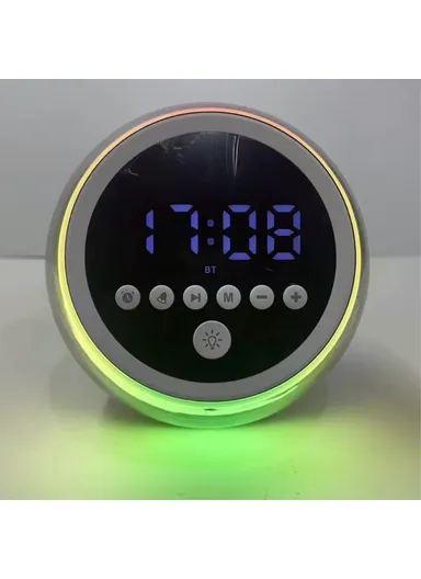 Portable Alarm Clock Bluetooth-compatible Speaker Dimmable LED Light FM Radio with Timer Function P12 (D11.5 x H10.8)cm 