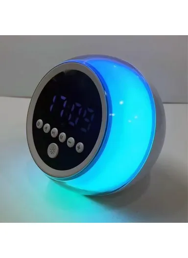 Portable Alarm Clock Bluetooth-compatible Speaker Dimmable LED Light FM Radio with Timer Function P12 (D11.5 x H10.8)cm 