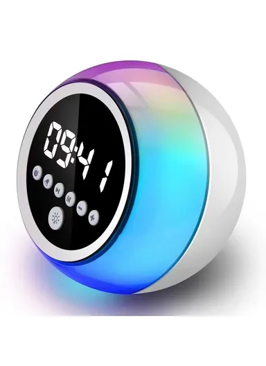 Portable Alarm Clock Bluetooth-compatible Speaker Dimmable LED Light FM Radio with Timer Function P12 (D11.5 x H10.8)cm 
