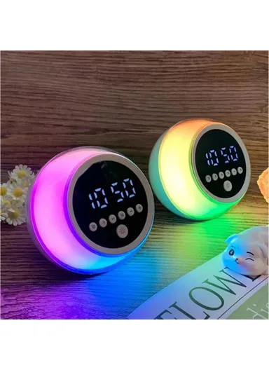Portable Alarm Clock Bluetooth-compatible Speaker Dimmable LED Light FM Radio with Timer Function P12 (D11.5 x H10.8)cm 