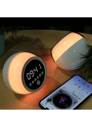 Portable Alarm Clock Bluetooth-compatible Speaker Dimmable LED Light FM Radio with Timer Function P12 (D11.5 x H10.8)cm 