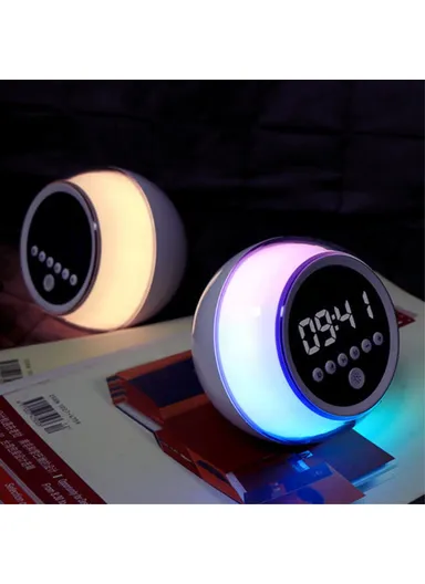 Portable Alarm Clock Bluetooth-compatible Speaker Dimmable LED Light FM Radio with Timer Function P12 (D11.5 x H10.8)cm 