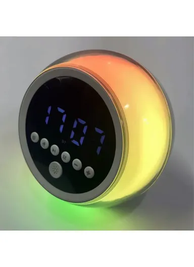 Portable Alarm Clock Bluetooth-compatible Speaker Dimmable LED Light FM Radio with Timer Function P12 (D11.5 x H10.8)cm 