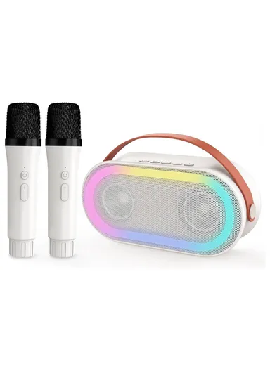 Home Karaoke Machine LED Lighting Bluetooth-compatible Speaker with 2 Wireless Microphones P6 - White