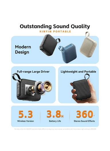 Rechargeable 1200mAh Bluetooth-compatible Speaker, Portable Wireless Audio Device with Long Battery Life WD-08 - Beige