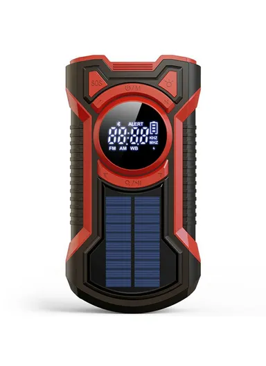 Emergency Solar Powered Radio Hand Crank AM, FM &amp; WB Bluetooth-compatible Receiver with LED Flashlight EM03 - Red