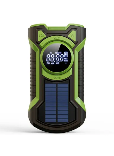 Emergency Solar Powered Radio Hand Crank AM, FM &amp; WB Bluetooth-compatible Receiver with LED Flashlight EM03 - Green