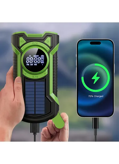 Emergency Solar Powered Radio Hand Crank AM, FM &amp; WB Bluetooth-compatible Receiver with LED Flashlight EM03 - Green