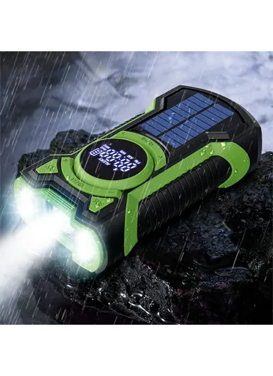 Emergency Solar Powered Radio Hand Crank AM, FM &amp; WB Bluetooth-compatible Receiver with LED Flashlight EM03 - Green