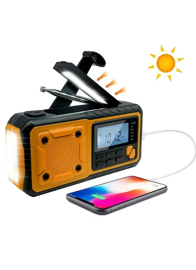 Outdoor Solar Power Hand Crank AM &amp; FM Radio Flashlight 4000mAh Power Bank EU Version 376