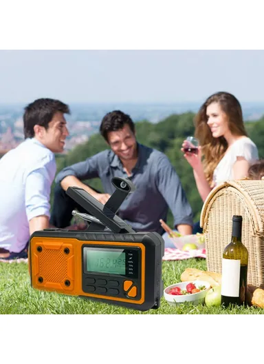 Outdoor Solar Power Hand Crank AM &amp; FM Radio Flashlight 4000mAh Power Bank EU Version 376