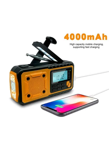 Outdoor Solar Power Hand Crank AM &amp; FM Radio Flashlight 4000mAh Power Bank EU Version 376