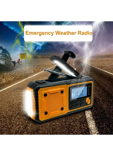Outdoor Solar Power Hand Crank AM &amp; FM Radio Flashlight 4000mAh Power Bank EU Version 376