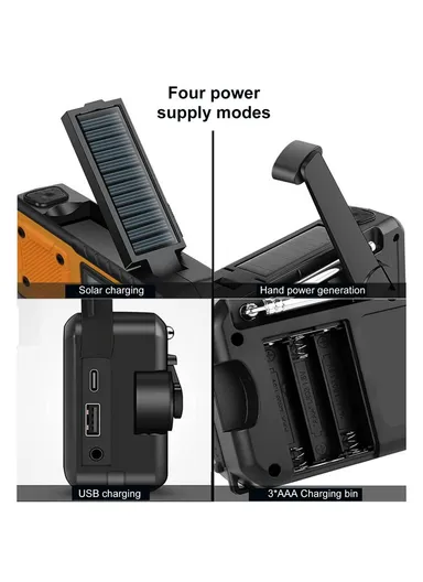 Outdoor Solar Power Hand Crank AM &amp; FM Radio Flashlight 4000mAh Power Bank EU Version 376