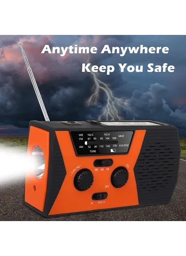 2000mAh Solar Power Weather Broadcast NOAA, AM &amp; FM Radio with Hand Crank Reading Lamp Power Bank - Orange