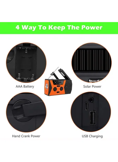 2000mAh Solar Power Weather Broadcast NOAA, AM &amp; FM Radio with Hand Crank Reading Lamp Power Bank - Orange