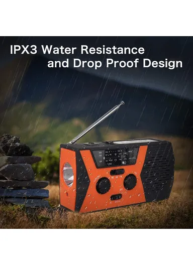 2000mAh Solar Power Weather Broadcast NOAA, AM &amp; FM Radio with Hand Crank Reading Lamp Power Bank - Orange