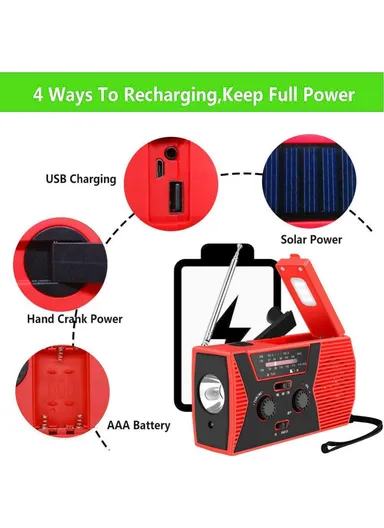 2000mAh Solar Power Weather Broadcast NOAA, AM &amp; FM Radio with Hand Crank Reading Lamp Power Bank - Orange