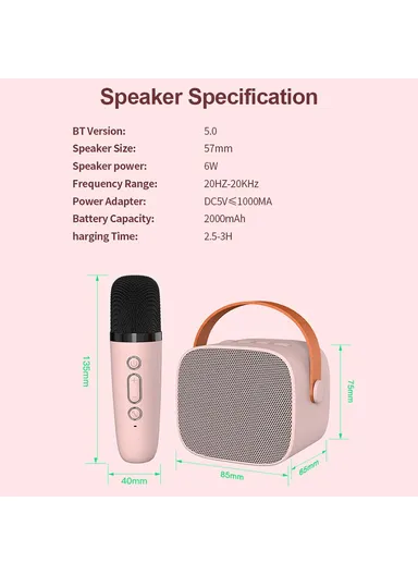 1200mAh Home Kids Karaoke Bluetooth-compatible Speaker Portable Loudspeaker with 2 Microphones P2 - Ivory White