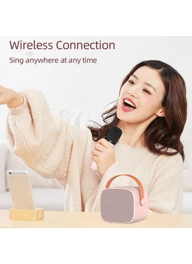 1200mAh Home Kids Karaoke Bluetooth-compatible Speaker Portable Loudspeaker with 2 Microphones P2 - Ivory White