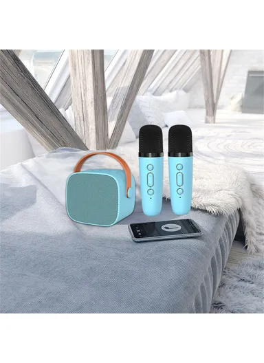 1200mAh Home Kids Karaoke Bluetooth-compatible Speaker Portable Loudspeaker with 2 Microphones P2 - Ivory White