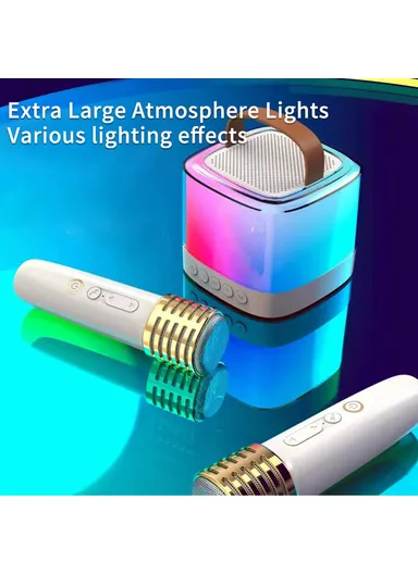 1800mAh Portable Karaoke Bluetooth-compatible Speaker Colorful Light Loudspeaker with 2 Microphones T7