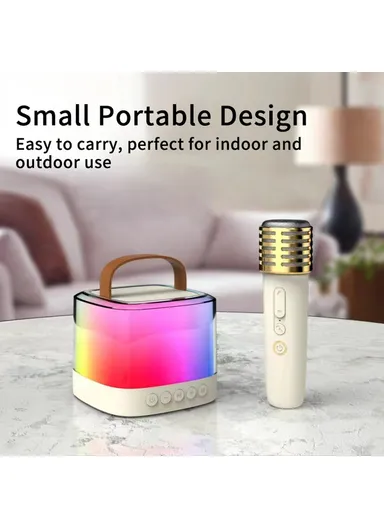 1800mAh Portable Karaoke Bluetooth-compatible Speaker Colorful Light Loudspeaker with 2 Microphones T7