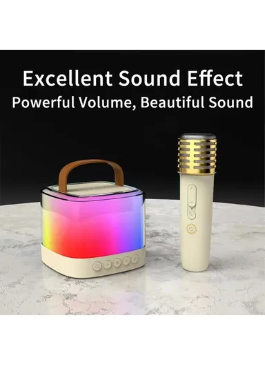 1800mAh Portable Karaoke Bluetooth-compatible Speaker Colorful Light Loudspeaker with 2 Microphones T7