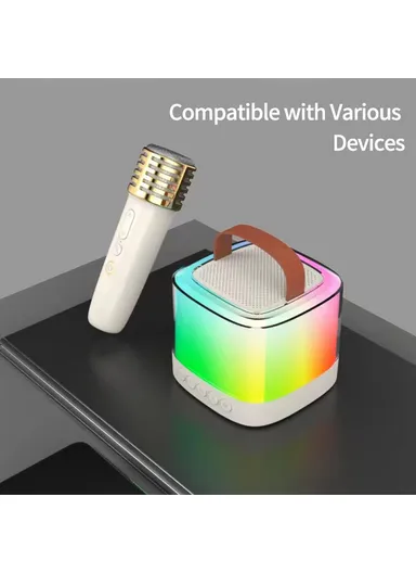 1800mAh Portable Karaoke Bluetooth-compatible Speaker Colorful Light Loudspeaker with 2 Microphones T7