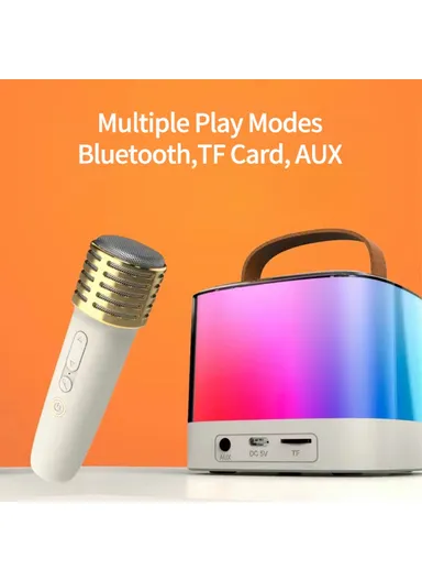 1800mAh Portable Karaoke Bluetooth-compatible Speaker Colorful Light Loudspeaker with 2 Microphones T7