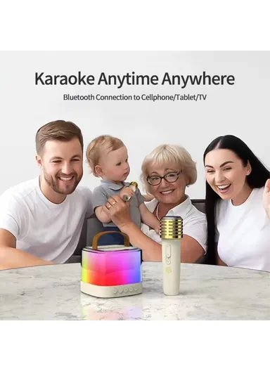 1800mAh Portable Karaoke Bluetooth-compatible Speaker Colorful Light Loudspeaker with 2 Microphones T7