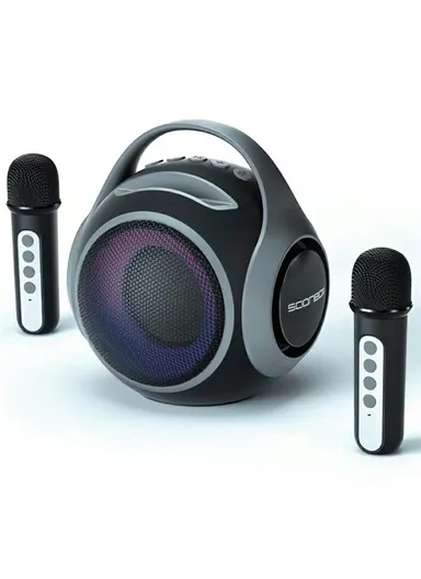 2400mAh Portable Karaoke Bluetooth-compatible Speaker Stereo Music Subwoofer with Dual Microphone S5100 - Black &amp; Grey