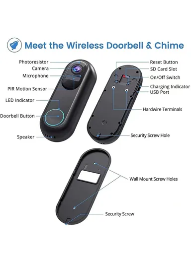 Tuya WiFi Video Doorbell PIR Motion Sensor Wireless Remote Home Video Voice Intercom T31 - EU Plug