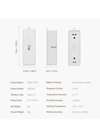Zigbee Smart Home Temperature Humidity Detector Indoor Wireless Sensor WSD022 - White
