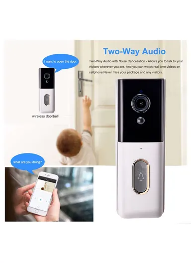 Tuya WiFi Wireless Smart Video Doorbell Infrared Night Vision HD Display Doorbell T204 - White