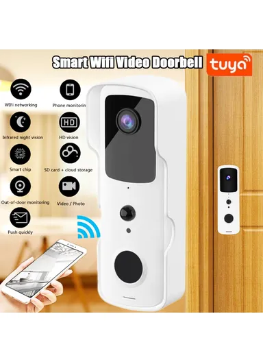 Tuya Wireless Home Video Doorbell Remote Monitoring WiFi Intercom Doorbell with App Control V30S - White