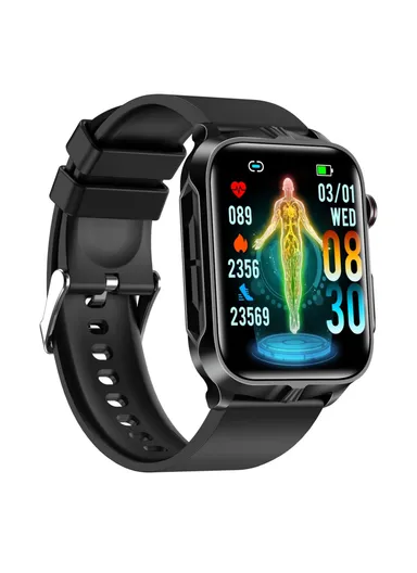 1.83-inch Touch Screen Smart Watch Electrotherapy+ECG Health Monitor Bracelet, Silicone Strap TK11P - Black