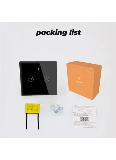  2-Gang WiFi &amp; 433MHz Touch Wall Switch, Tuya/Smart Life App Control, Works with Alexa &amp; Google Home, Neutral/Single Fire Compatible, Glass Panel Design - Black