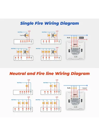  2-Gang WiFi &amp; 433MHz Touch Wall Switch, Tuya/Smart Life App Control, Works with Alexa &amp; Google Home, Neutral/Single Fire Compatible, Glass Panel Design - Black