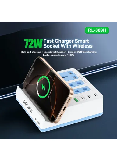 72W Smart Desktop Socket with 15W Wireless Charging, 45W PD Fast Charging &amp; 1000W Power Output for Phones, Tablets &amp; Laptops