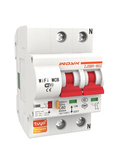 Smart WiFi Circuit Breaker, 10A–80A 2P Remote-Controlled Intelligent Switch with 6kA Short-Circuit Protection &amp; 6kV Surge Withstand for Smart Home Automation - 32A