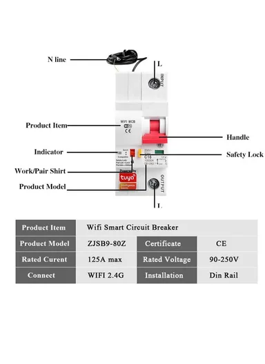 Smart WiFi Circuit Breaker, 10A–80A 1P Remote-Controlled Intelligent Switch with 6kA Short-Circuit Protection &amp; 6kV Surge Withstand for Smart Home Automation - 25A