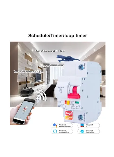 Smart WiFi Circuit Breaker, 10A–80A 1P Remote-Controlled Intelligent Switch with 6kA Short-Circuit Protection &amp; 6kV Surge Withstand for Smart Home Automation - 25A