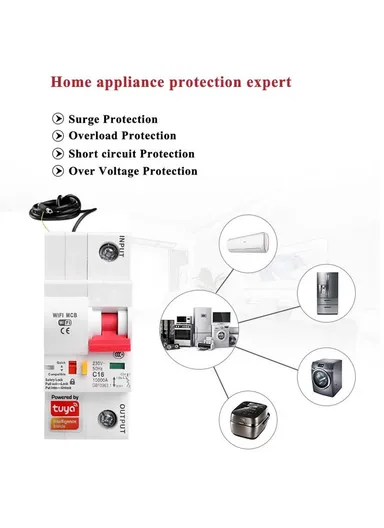 Smart WiFi Circuit Breaker, 10A–80A 1P Remote-Controlled Intelligent Switch with 6kA Short-Circuit Protection &amp; 6kV Surge Withstand for Smart Home Automation - 25A