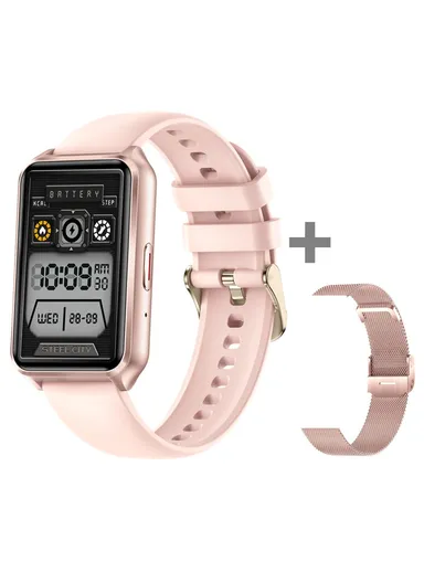 1.57-Inch Screen Smart Watch Heart Rate Blood Oxygen Monitor Bluetooth-compatible Call Sports Watch, Silicone + Milanese Strap H37 - Pink