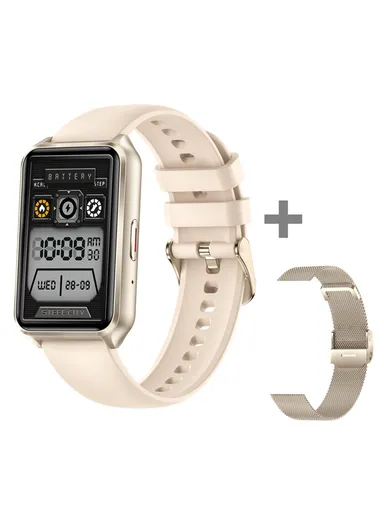 1.57-Inch Screen Smart Watch Heart Rate Blood Oxygen Monitor Bluetooth-compatible Call Sports Watch, Silicone + Milanese Strap H37 - Gold