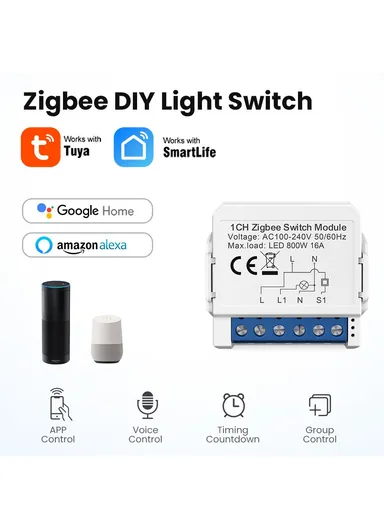 1 Gang Zigbee 2-Way Switch Module Tuya Mini Remote Control Smart Circuit Breaker ZWSM16 - 1 Channel
