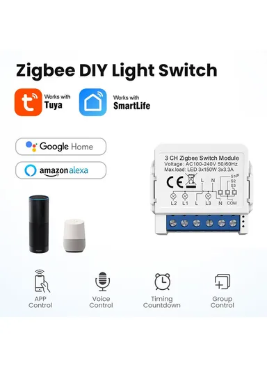 3 Gang Zigbee 2-Way Switch Module Tuya Mini Remote Control Smart Circuit Breaker ZWSM16 - 3 Channels